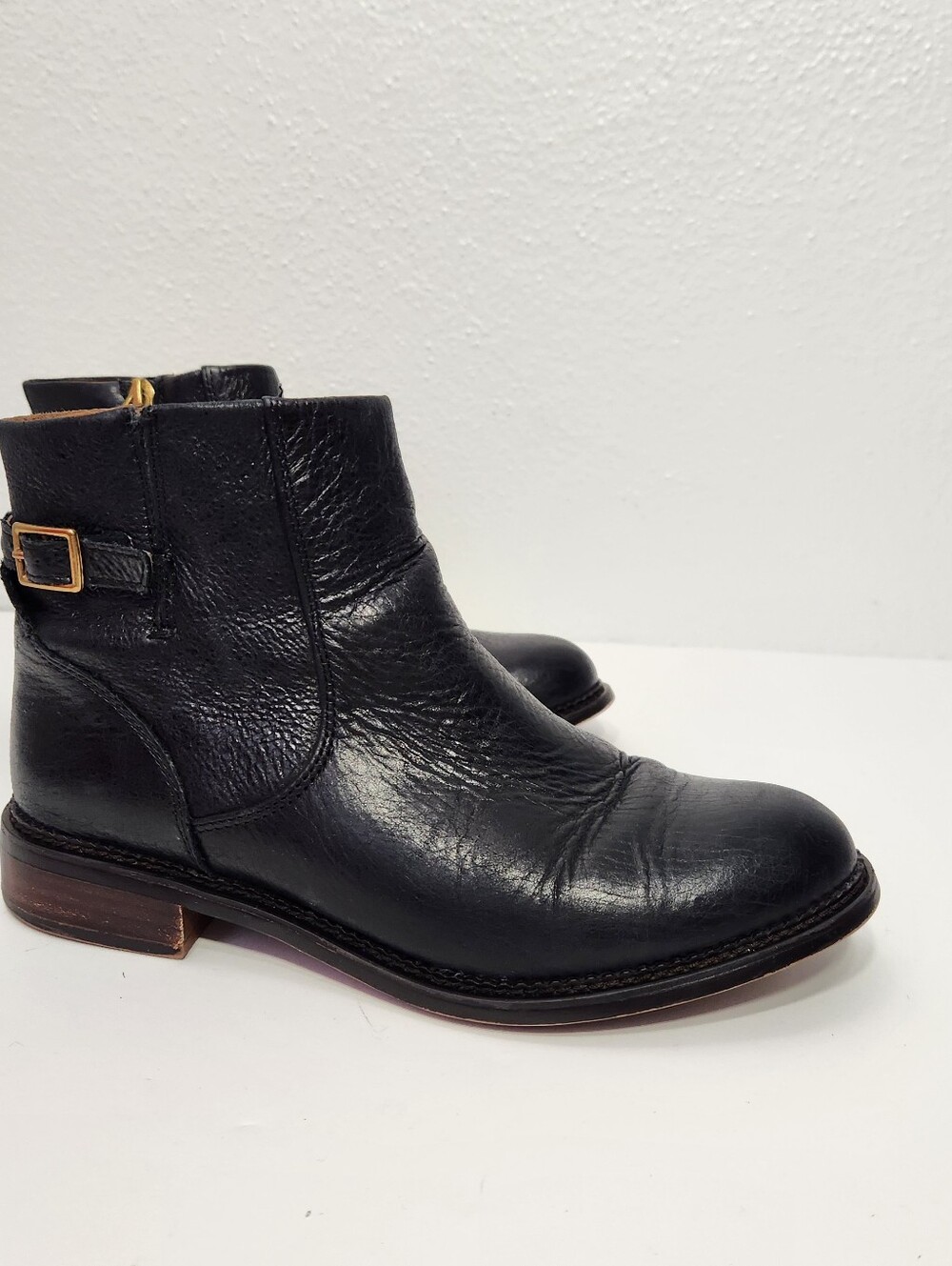 Franco Sarto Hansa Black Leather Ankle Boots Size 7 Womens
